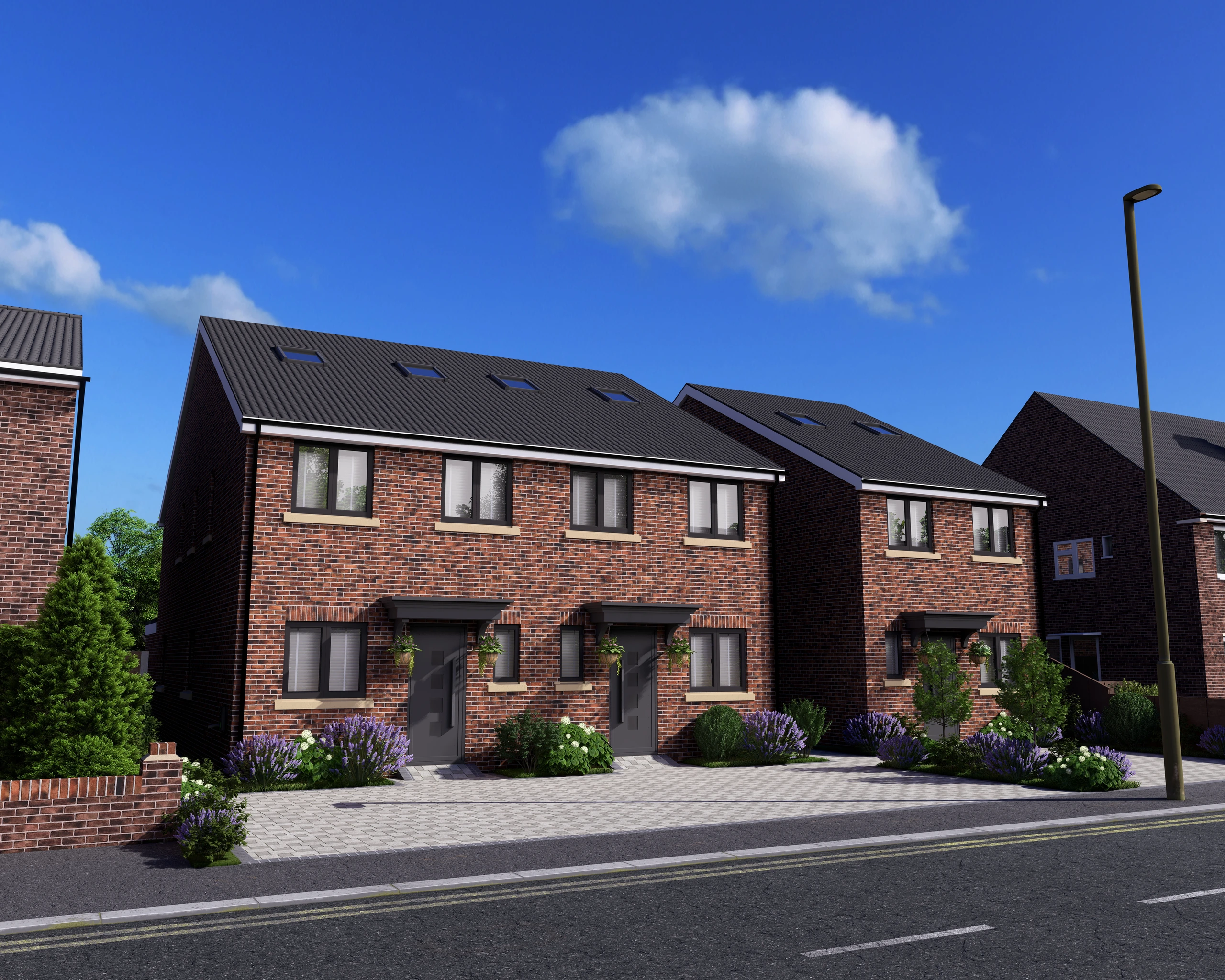 Architectural CGI of New Build Homes in Red Brick